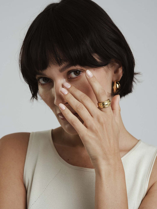 Deco Ribbed Gold Ring #54