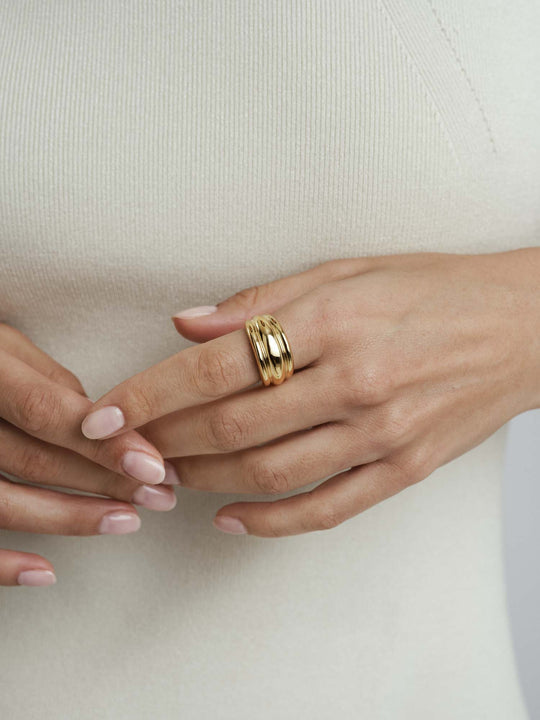 Deco Ribbed Gold Ring