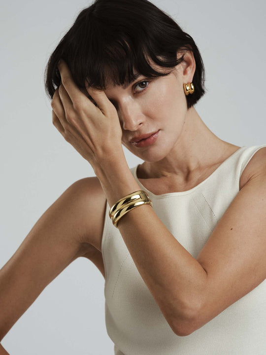 Rebel Double Gold Bangle - Small