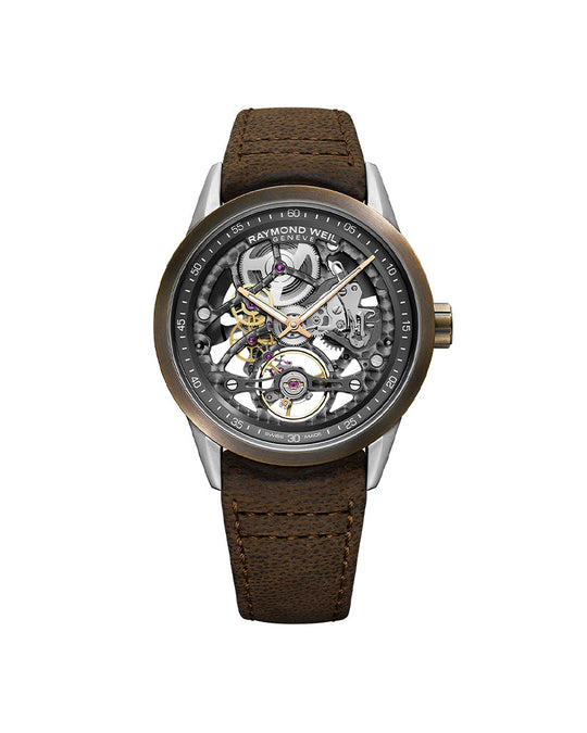 Freelancer Mens Automatic Skinn / Bronse 42mm