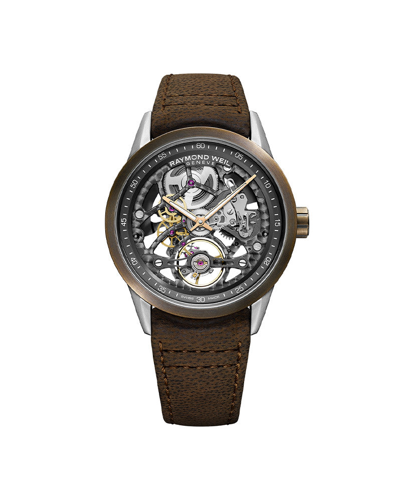 Freelancer Mens Automatic Sort gummi / Sort Skeleton 42mm