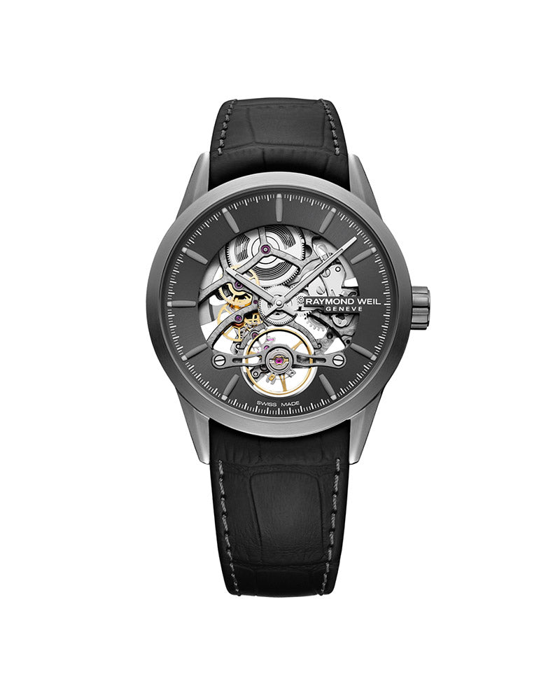 Freelancer Mens Automatic Skinn / Grå Skeleton 42mm