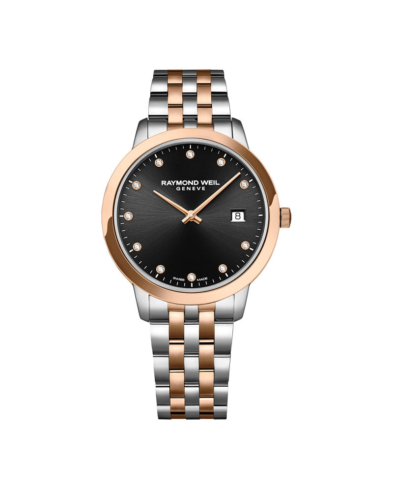 RW SS, Black Dial, 11 Diamonds, Rose Gold PVD