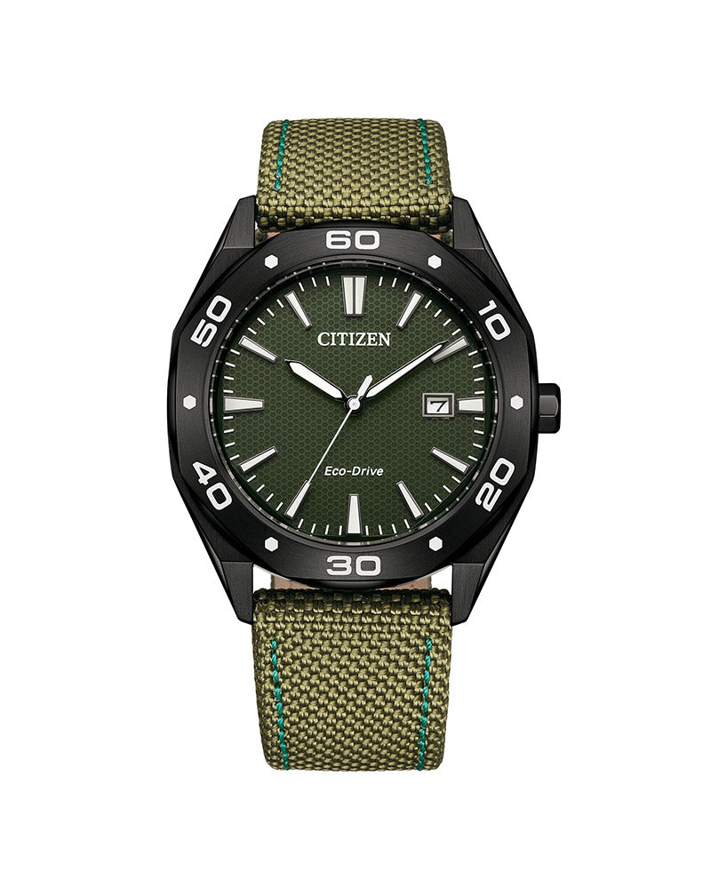 Eco-Drive Mens Sort / Grønn 41mm