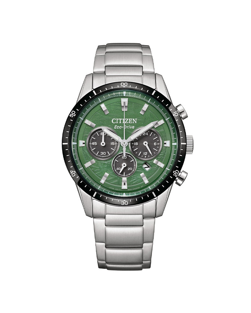 Eco-Drive Chrono Mens Stål / Grønn 40mm
