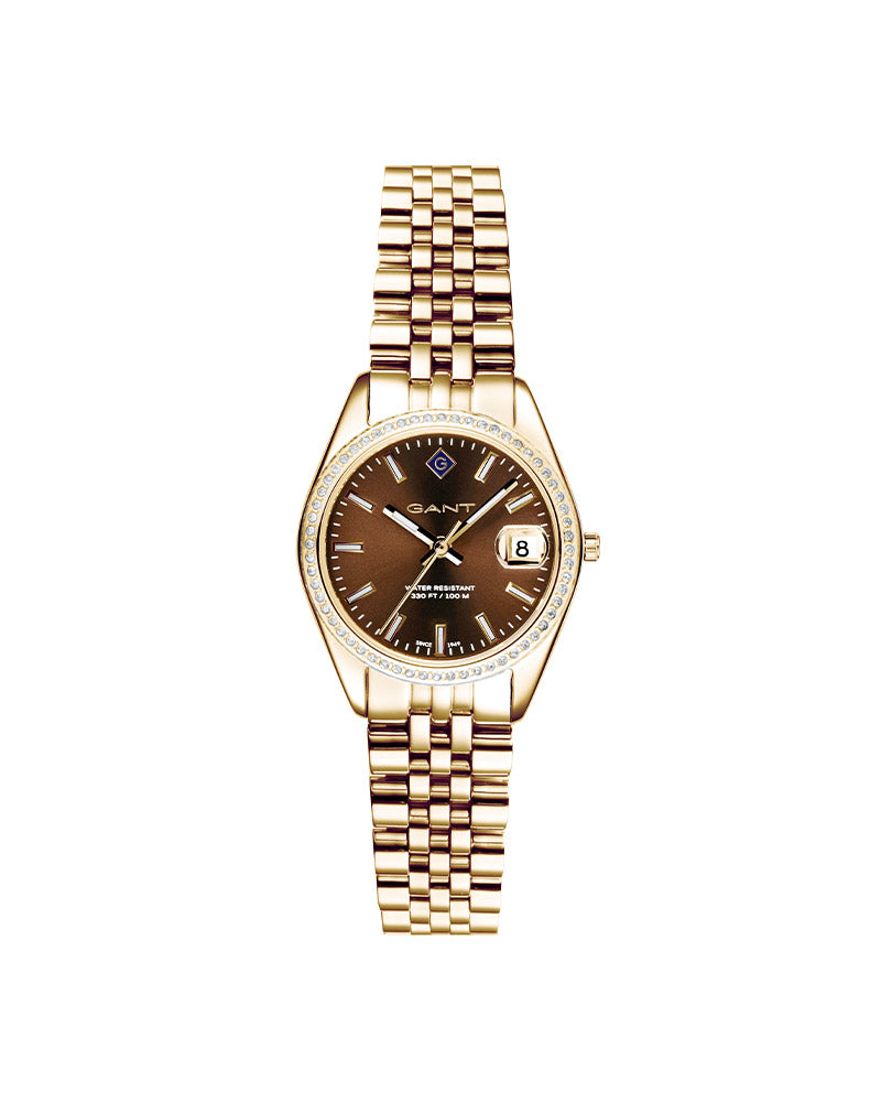 Sussex Mini Bijou Gullfarget / Brun med stener 28mm