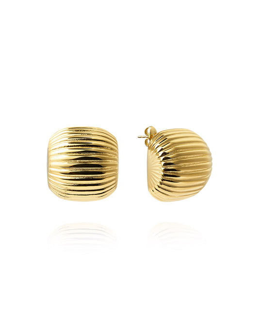 Retro Ribbed Gold Earring