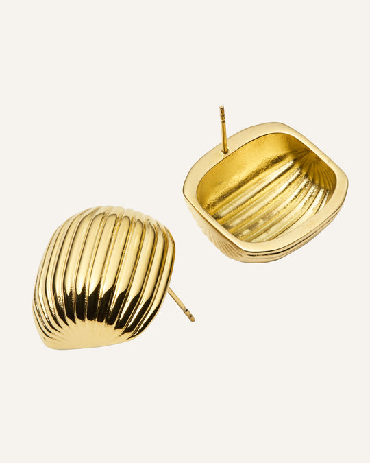 Retro Ribbed Gold Earring