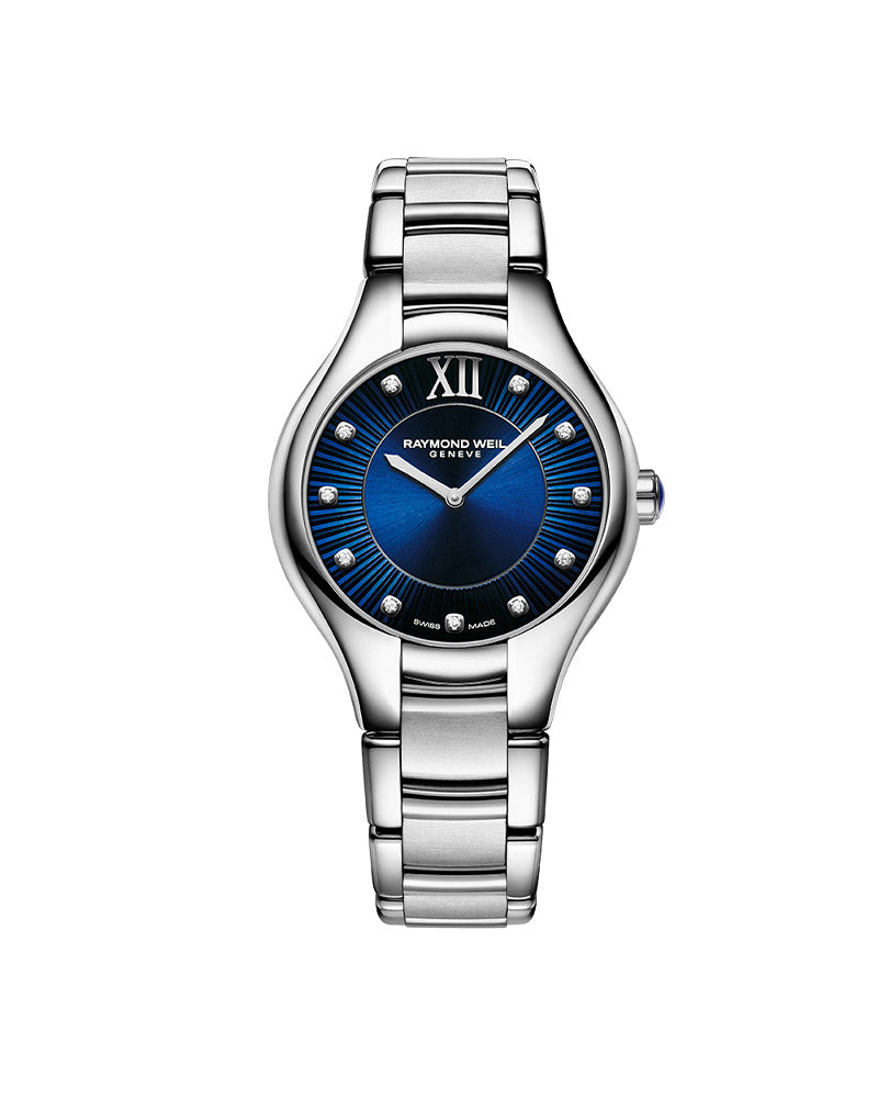 Noemia Ladies Diamond Stål / Blå 32mm