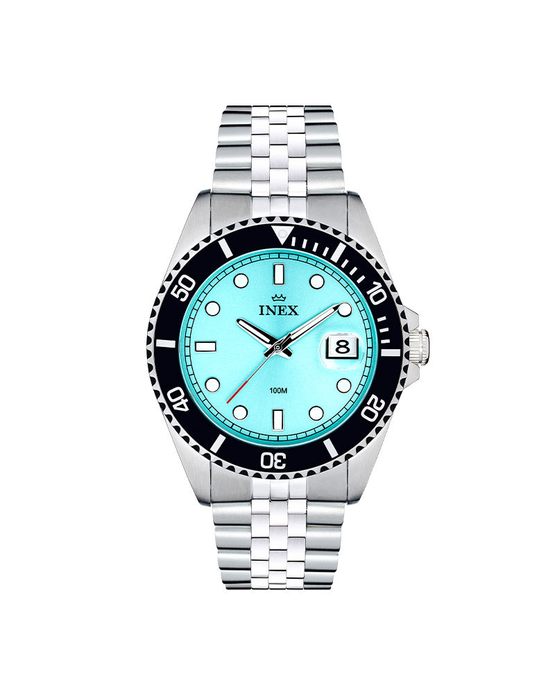 Herre Stål / Sort Bezel Turkis Index 42mm