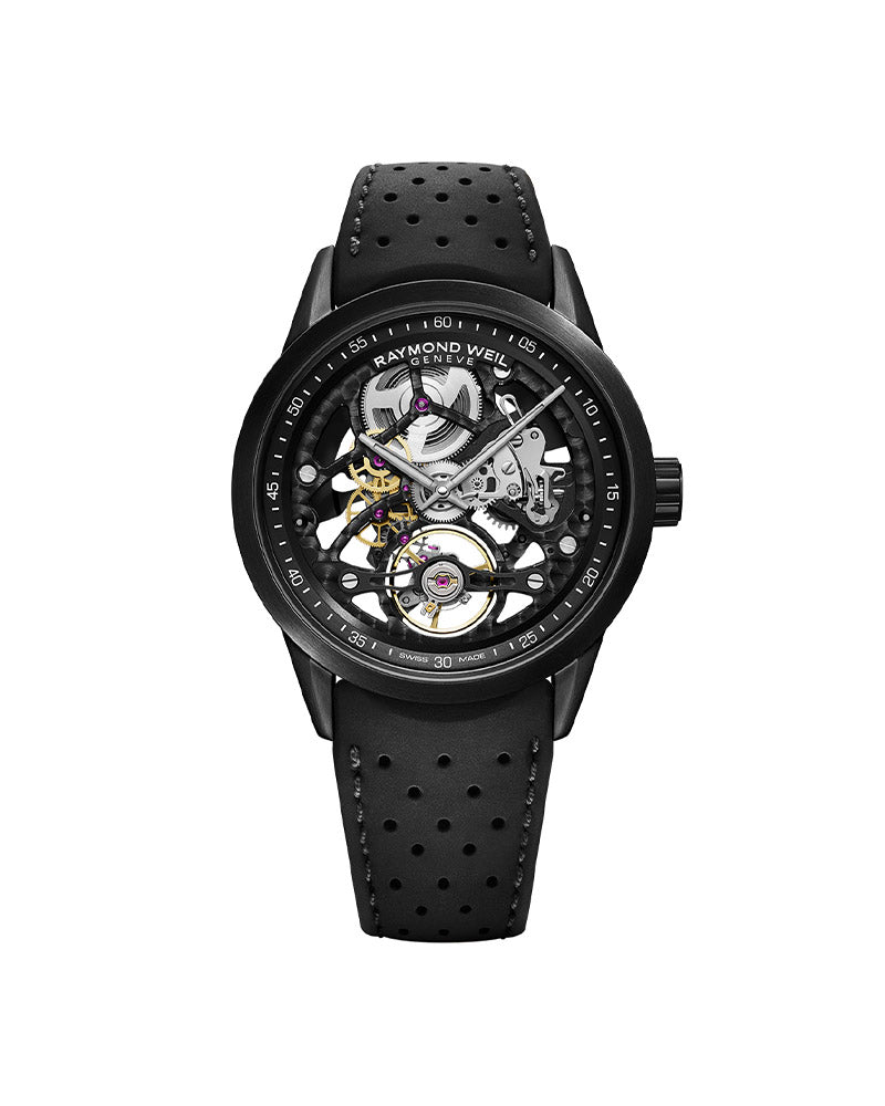 Freelancer Mens Automatic Sort gummi / Sort Skeleton 42mm