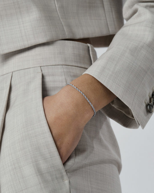 Thin Rope Bracelet Silver Medium