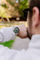 Inex herreklokke i stål med grønn skive (43mm)
