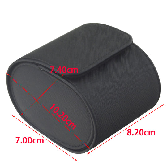 Klokkeboks til reise i sort PU-skinn, kryssmønster (1 klokke)