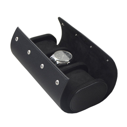 Klokkeboks til reise i sort PU-skinn (3 klokker)