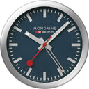 Mondaine Mondaine vekkerur i sølv matt aluminium med blå skive (12,5cm)