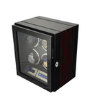 Klokkewinder quadruple i glossy sort brun mdf med lys og touchscreen