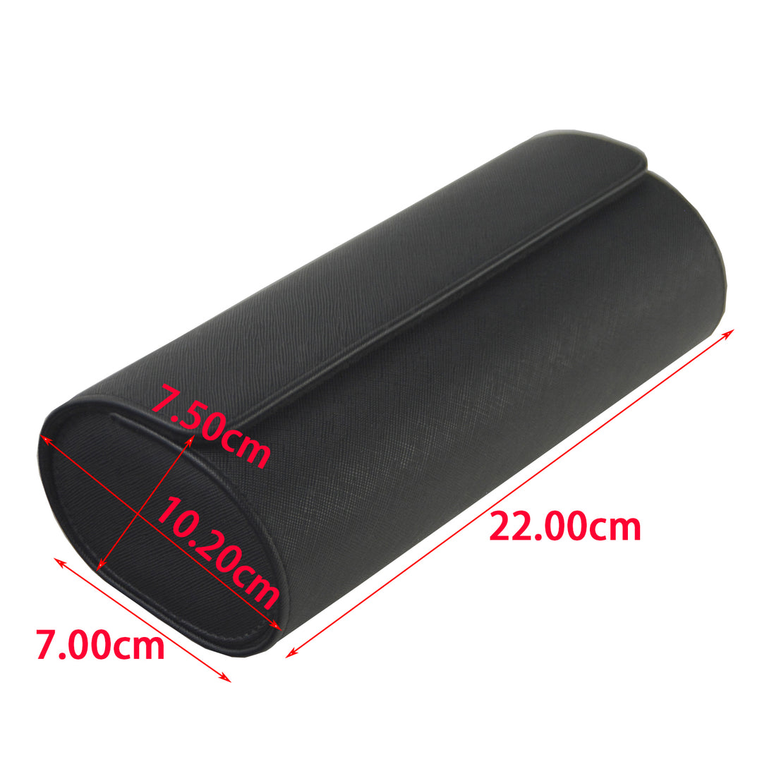 Klokkeboks til reise i sort PU-skinn, kryssmønster (3 klokker)