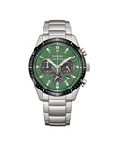 Citizen Eco-Drive Chrono herreklokke i stål med grønn skive (40mm)