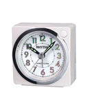 Rhythm hvit vekkerklokke med silent move (6x6x4cm)