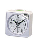Rhythm hvit vekkerklokke med lys (6x6x3cm)