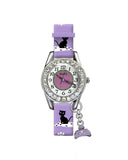Club Katt Charms barneklokke med lilla rem (28mm)