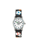Club Fotball hvit barneklokke med sort rem (28mm)