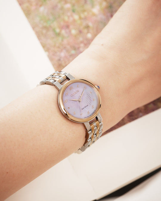 Eco-Drive Dame Torfarget / Rosa Perlemor 28mm