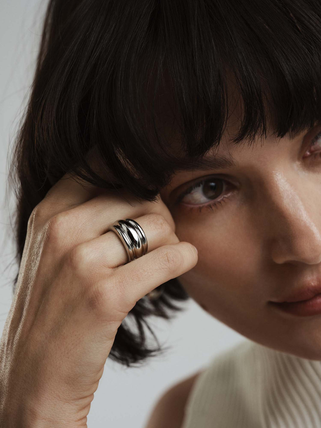 Deco Ribbed Silver Ring #52