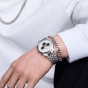 DW Iconic Chrono Arch 5-Link Panda herreklokke i stål (42mm)