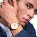 DW Classic Piano herreklokke i gullfarget stål (40mm)