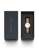 DW Classic Petite Melrose dameklokke i rosefarget stål (28mm)