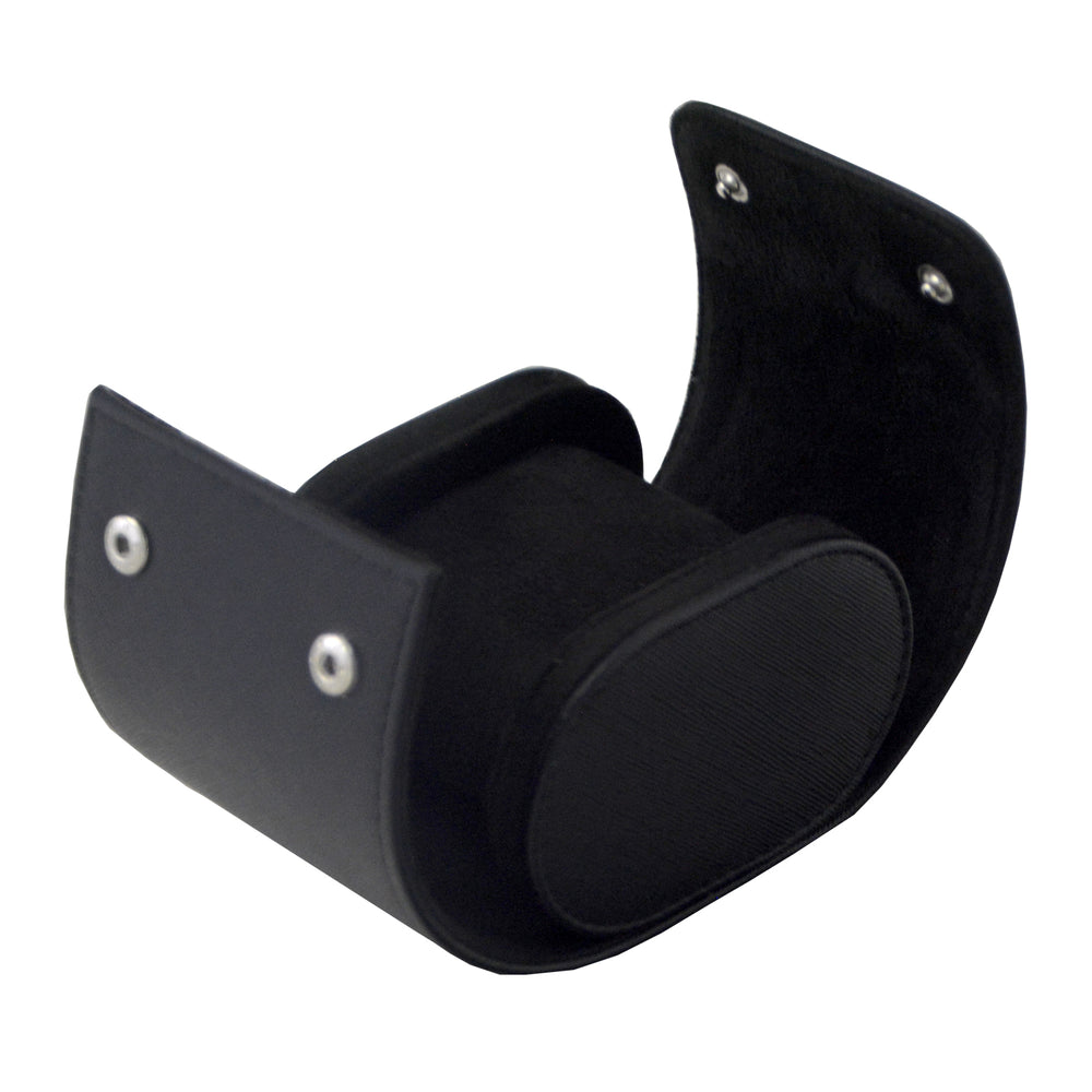 Klokkeboks til reise i sort PU-skinn, kryssmønster (1 klokke)