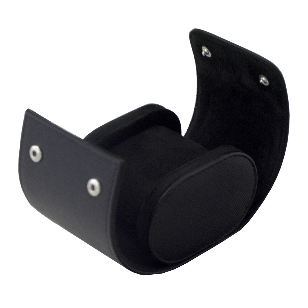 Klokkeboks til reise i sort PU-skinn, kryssmønster (1 klokke)