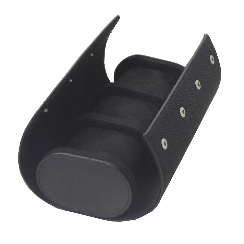 Klokkeboks til reise i sort PU-skinn (3 klokker)