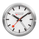 Mondaine vekkerur i sølv matt aluminium med hvit index (12,5cm)