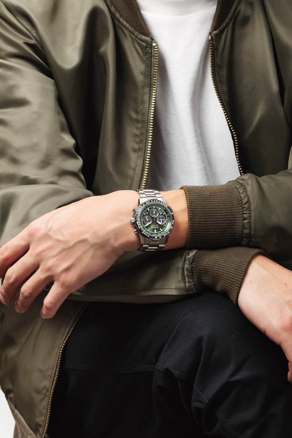 Promaster Sky Eco-Drive Chrono Stål / Grønn 40mm