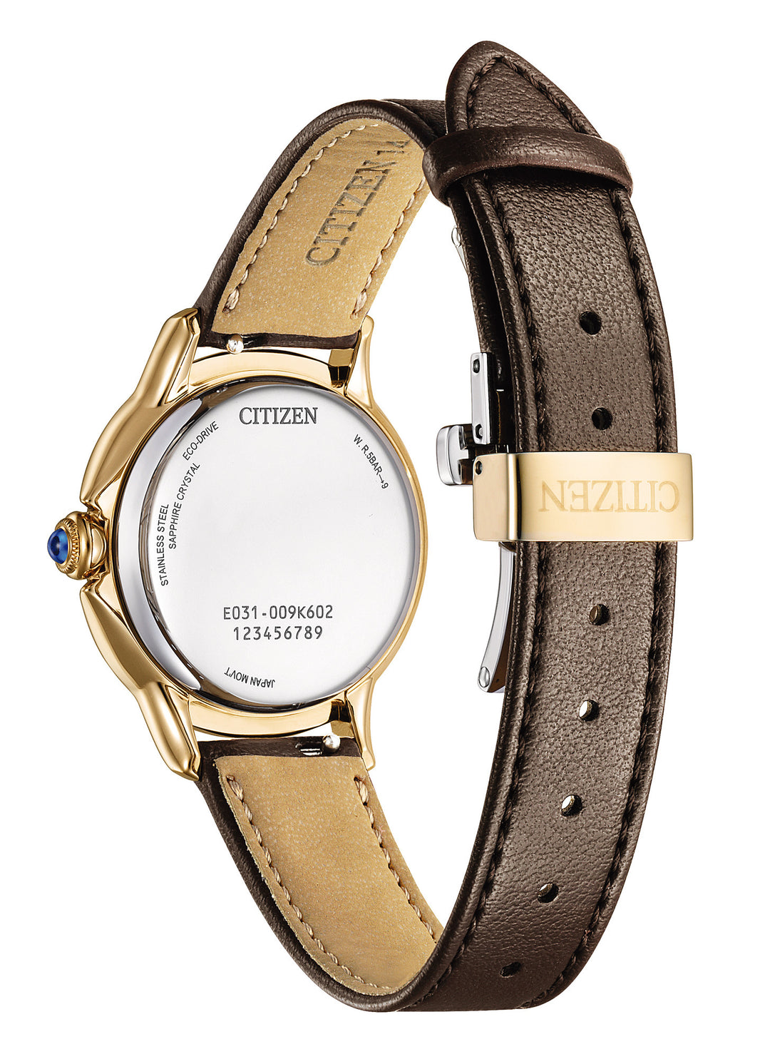 Citizen Ceci Eco-Drive dameklokke med brun rem, gullfarget stål (33mm)