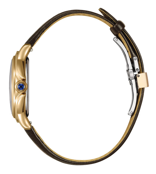 Citizen Ceci Eco-Drive dameklokke med brun rem, gullfarget stål (33mm)