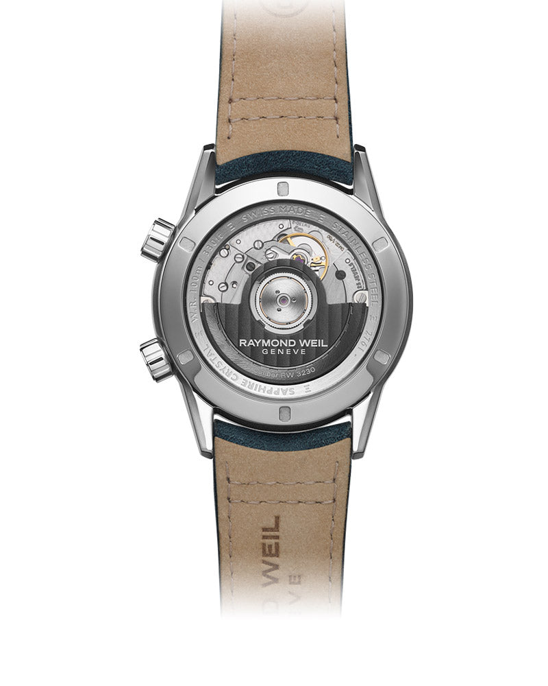 Freelancer Mens GMT Worldtimer Skinn / Blå 41mm