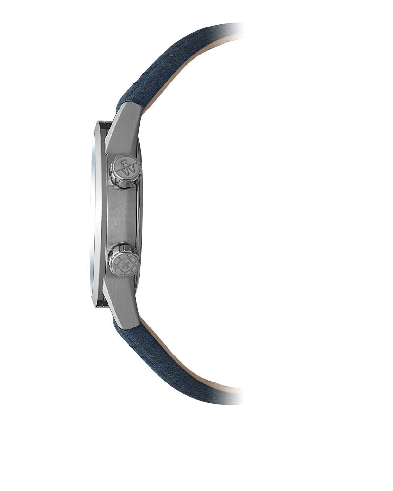 Freelancer Mens GMT Worldtimer Skinn / Blå 41mm