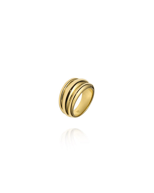 Deco Ribbed Gold Ring