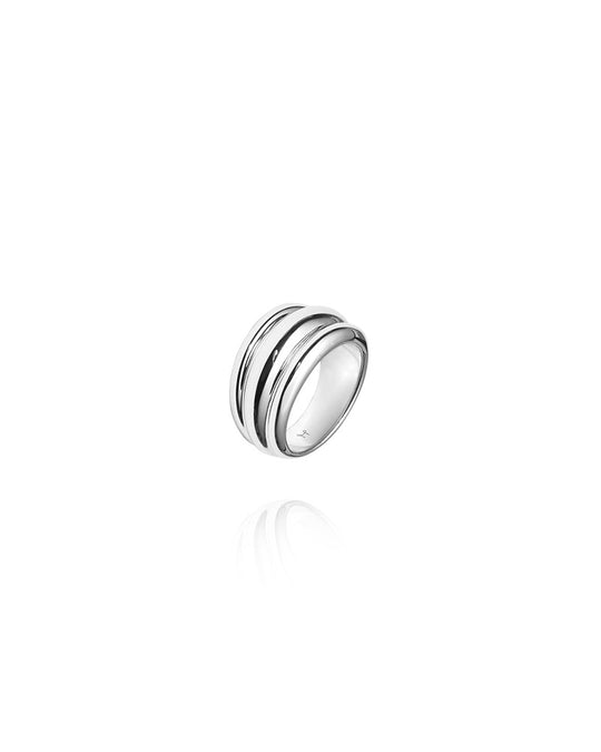 Deco Ribbed Silver Ring #52