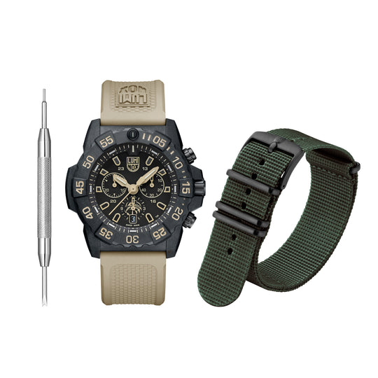 Navy Seal Chrono Sort / Beige 45mm / Sett med natorem