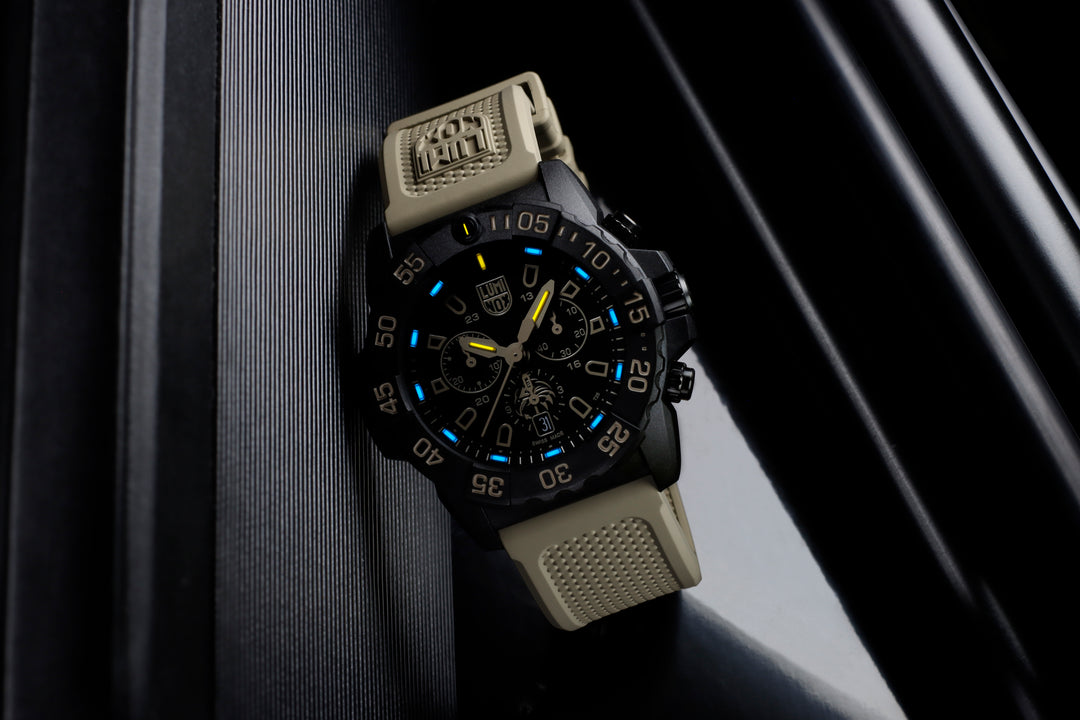 Navy Seal Chrono Sort / Beige 45mm / Sett med natorem