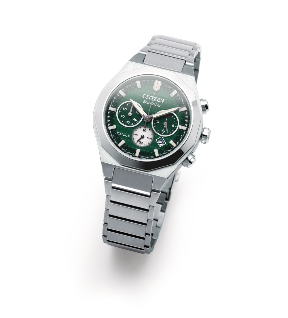 Super-Titanium Zenshin Senkei Eco-Drive Sølvfarget / Grønn 41mm