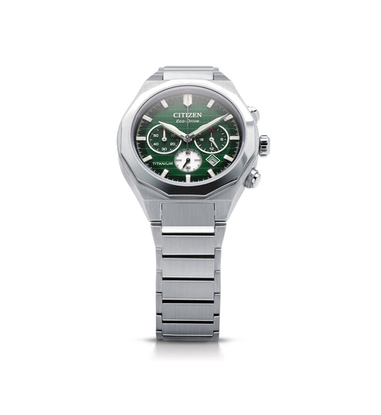 Super-Titanium Zenshin Senkei Eco-Drive Sølvfarget / Grønn 41mm